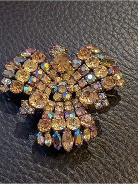 Rare Vintage Signed Sherman Topaz & AB Figural Statement Brooch - 6cm